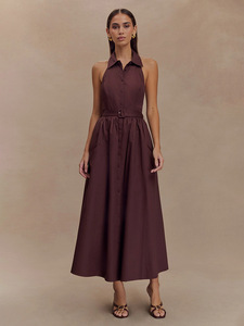 <span class=keywords><strong>Robe</strong></span> longue personnalisée Printemps 2026, style licou, <span class=keywords><strong>dos</strong></span> nu, épaules dénudées, col cranté, OEM/ODM par une usine <span class=keywords><strong>de</strong></span> vêtements chinoise - Product Image 2
