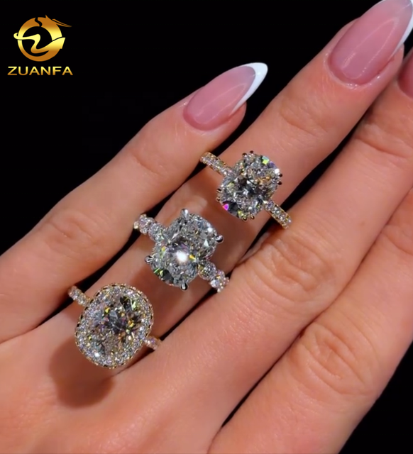 Custom Soild Gold Women Bridal Engagement Ring Cushion Cut Halo Oval Diamond Pave Band Wedding Proposal Anniversary Gift Jewelry