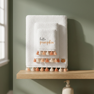 Serviette en coton turc de qualité supérieure, broderie automne Thanksgiving, luxe, douce et absorbante - Product Image 2