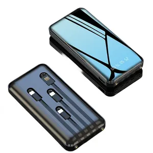 Batterie de téléphone portable noire extérieure usb 20000mAh 10000mAh charge rapide mini banque d'alimentation partagée portable avec câble coques de téléphone avec