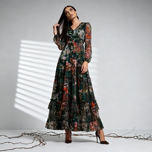 Robe Abaya élégante en polyester imprimé pour femmes musulmanes, fournisseur de vêtements de fête de luxe sur mesure en gros - Product Image 2