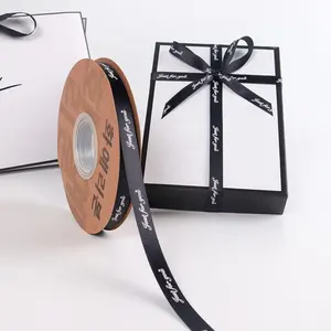 Factory Supply Polyester Ribbon with Classical Black Printing Gift Wrapping Ribbon