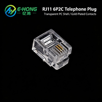 Connettore RJ11 6P2C in Plastica PC ad Alta Resistenza, Trasparente, Modulare per Telefoni Fissi, Citofoni e Sistemi di Sicurezza