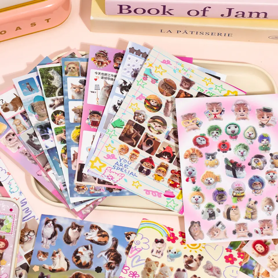 20Pcs Cat Daily Series Cute PET Die Cut Stickers Book for Handmade ...