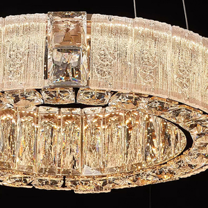 PM Luxury Glaze Crystal Lámpara colgante redonda Comedor Dormitorio Candelabro de cristal Villa moderna Sala de estar Lámpara de anillo LED creativa - Product Image 5