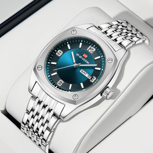 Montre de luxe pour homme en or, boîtier carré, bracelet tressé, mouvement à quartz, avec affichage jour et date, montre de cérémonie et d'affaires - Product Image 4