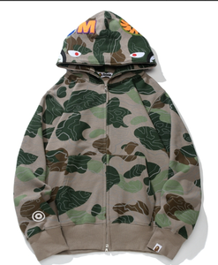 Felpa con Cappuccio e Zip per Coppia Ape Camouflage Ricamata, Versione High-End con Doppio/Singolo Cappuccio, Giacca Felpa Uomo Shark - Product Image 6