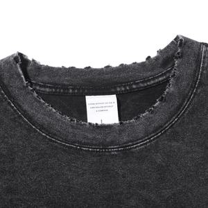 Camiseta Retro Vintage de Alta Calidad para Hombre, 100% Algodón, Deshilachada, Estilo Urbano Oscuro, Holgada, Talla Grande, Técnica Lavada, Corta - Product Image 4