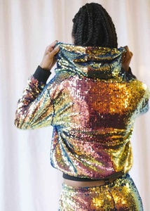 Pronta per la spedizione gratuita da donna alla moda per spettacoli teatrali per feste con <span class=keywords><strong>paillettes</strong></span> discolore fantastica <span class=keywords><strong>giacca</strong></span> di lusso Hiphop <span class=keywords><strong>lunga</strong></span> - Product Image 3