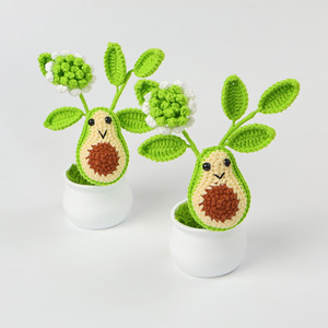 Árbol de aguacate de ganchillo con cara sonriente bonita creativa con hojas y <span class=keywords><strong>maceta</strong></span> blanca, flor de punto de lana al por mayor, adorno diario - Product Image 4