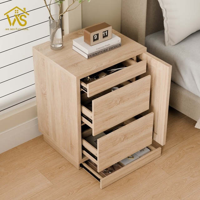 Modern Eco-Friendly Durable Wooden Nightstand with 4-Drawer Hidden Storage & NFC Lock Bedroom Smart Home Furniture