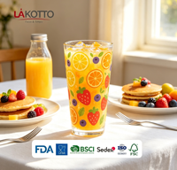 LAKOTTO 460ml Glazen Tumbler Klassiek Design Draagbaar Voedselveilig Fruit Aardbei Citroen Decal Aangepast Patroon voor Ontbijt Picknick