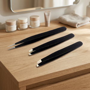 Ensemble de 3 pinces de précision vétérinaires en acier inoxydable, à pointes inclinées, droites et pointues, pour sourcils, poils incarnés et éclats de bois, noir - Product Image 3