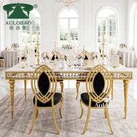 Meubles de réception de mariage haut de gamme professionnels, table à manger avec cadre fini or, ensemble de 4 chaises, style moderne