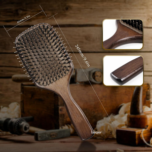 Ensemble de brosses à cheveux en poils de sanglier avec logo personnalisé pour hommes, femmes et enfants, peigne en bois démêlant pour cheveux longs, bouclés et ondulés, améliorant la brillance - Product Image 2