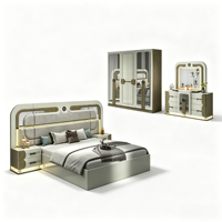 Ensembles de meubles de chambre à coucher Queen 5 pièces avec armoire à tiroirs pour filles en bois et lit capitonné de luxe en cuir velours King Size