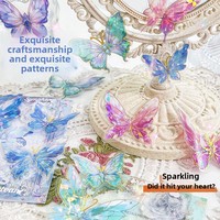 Lot d'autocollants PET style européen, série papillons dorés irisés, notes adhésives 3D à paillettes laser pour journalisation et décoration DIY
