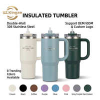 Mug de voyage isotherme Kingze personnalisé avec logo, anti-fuite, 900 ml (30 oz), en acier inoxydable à double paroi, avec poignée et paille