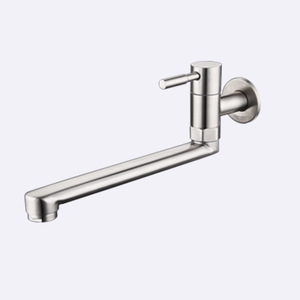 Wall Mounted Single Handle 304 Stainless Steel Kitchen Faucet With Extended Spout And 360 Degree Rotation - Product Image 1