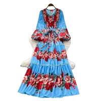Robe élégante à taille haute, coupe ajustée, manches longues, col en V, disponible en plusieurs imprimés, idéale pour les vacances et les occasions spéciales, vente en gros