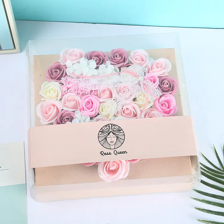 Caixa de flores decorativa em forma de coração, sabonete de rosa, para presente de aniversário e dia dos namorados