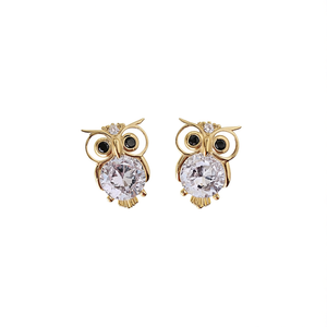 Boucles d'oreilles clous hibou plaqué or E1897 avec sertissage clos en strass de cristal pour femme, bijoux animaux mignons pour le quotidien - Product Image 1