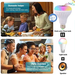 หลอดไฟอัจฉริยะ RGB LED E27 เปลี่ยนสีได้ ควบคุมด้วยรีโมท พร้อมไฟดนตรี รุ่น A19 ตัวหลอดพลาสติก ใช้ไฟ AC แสงสีขาวกลางวัน 5000K อายุการใช้งาน 25000 ชั่วโมง - Product Image 6