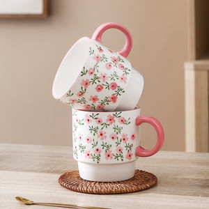 Custom ceramic mugs with <b>small</b> floral patterns, stackable <b>cups</b>, office <b>coffee</b> mugs, home high-end water <b>cups</b>; custom designs - Product Image 1