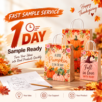Sacs en papier kraft pour Thanksgiving, sacs cadeaux personnalisés avec logo et poignées pour les achats de fin d'année, la vente au détail et l'emballage de cadeaux