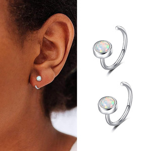 Piercing Labret de Acero Inoxidable con Ópalo, Engaste de Bisel Chapado en Rodio, Joyería Corporal Clásica Unisex para Labio - Product Image 3