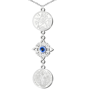 สร้อยคอสแตนเลสสตีลของ Tetragramton เครื่องรางป้องกันนำโชคผูกปมแม่มดที่มีจี้แฟชั่นของนักบุญ - Product Image 1