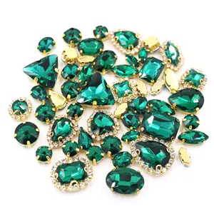 Wholesale 50pcs/bag Peacock Green Mixed Shapes Sew on Rhinestones Glass And Crystal Buckle