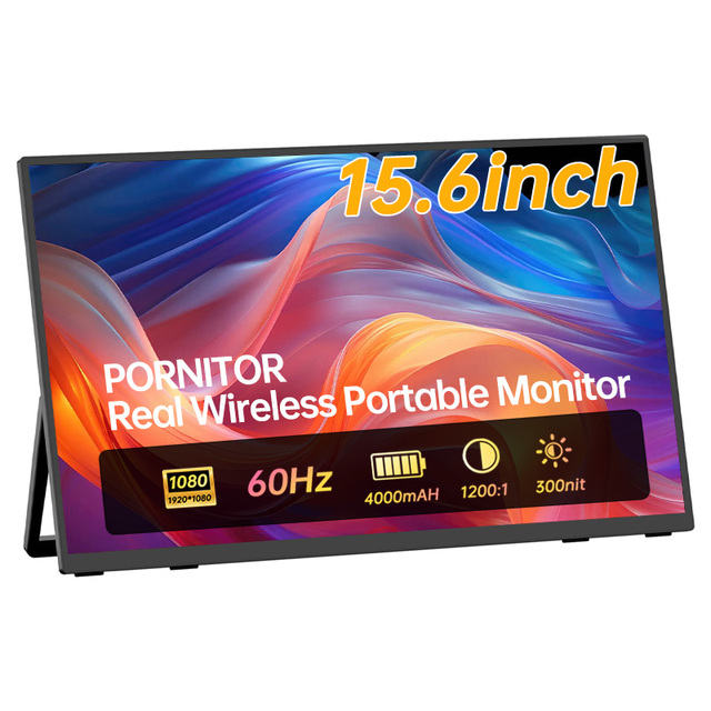 Eimio Wireless VESA Mount Gaming Portable Monitor 15.6 Inch Battery Operated 1080P IPS High Definition Portable Screen