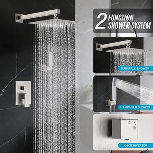 Juego <span class=keywords><strong>de</strong></span> grifería para <span class=keywords><strong>ducha</strong></span> con cabezal <span class=keywords><strong>de</strong></span> <span class=keywords><strong>ducha</strong></span> cuadrado <span class=keywords><strong>de</strong></span> 8 pulgadas tipo lluvia, montaje en pared, monomando, acabado negro mate, incluye función <span class=keywords><strong>de</strong></span> masaje para apartamento - Product Image 1