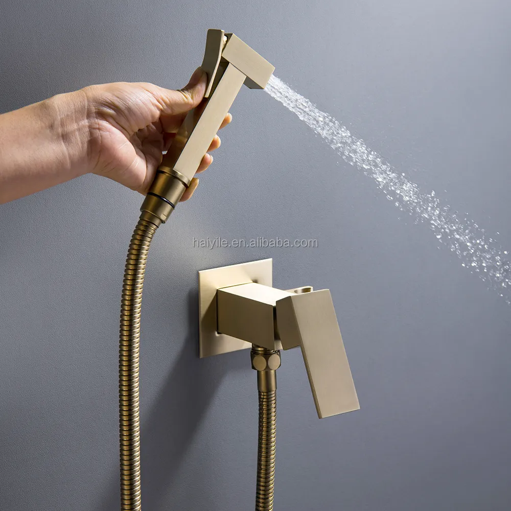 Modern Golden square Toilet Spray Gun Companion Pressurized Flusher Bathroom Bidet High Pressure Faucet Bidet brass