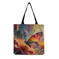 Sac fourre-tout décontracté en lin pour femme Tree Grape avec motif de personnages, pliable et lavable, sac cadeau portable