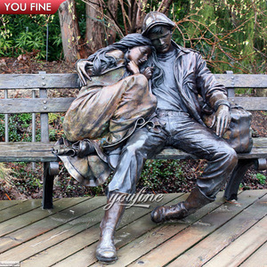 Decorazione del giardino Personalizzato Coppia Vecchio Persone Sedute Sul Banco Statua di Bronzo - Product Image 2