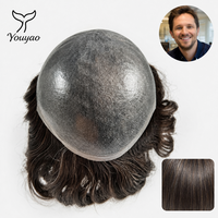 Sistem Penggantian Rambut Pria Toupee Super Tipis 0,06mm, 100% Rambut Manusia India, Anti Keringat
