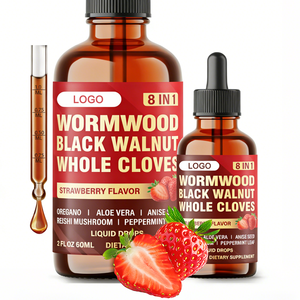 Gouttes liquides d'armoise 8 en 1 avec noix noires, clous de girofle entiers, oregano, graines d'anis, champignon Reishi – Complément pour la santé intestinale - Product Image 1