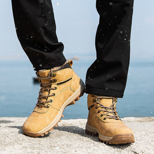 Bottes d'hiver pour hommes, hauteur cheville, bout rond, fausse daim, doublure en peluche, semelle extérieure en caoutchouc antidérapante, semelle intermédiaire EVA chaude - Product Image 2