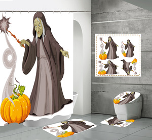 Set di tende da doccia in poliestere di Halloween personalizzato con cabina Horror zucca fantasma notte foresta <span class=keywords><strong>bagno</strong></span> decorazione antiscivolo tappeto <span class=keywords><strong>bagno</strong></span> - Product Image 5