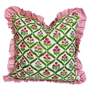 Funda de cojín cuadrada hecha a mano con volantes de algodón, estilo indio, colorida, con volantes, decorativa, estampada, para sofá, decoración del hogar. - Product Image 1