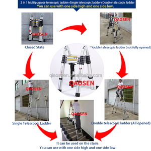 บันไ<span class=keywords><strong>ด</strong></span>อลูมิเนียมอัลลอย<span class=keywords><strong>ด</strong></span>์แบบยื<span class=keywords><strong>ด</strong></span>หดได้สอง<span class=keywords><strong>ด</strong></span>้านรูปตัวเอ รุ่น QAOSEN JDT3032 ขนาด 3.2 เมตร สีเงิน 2-in-1 สำหรับงานอุตสาหกรรมและกลางแจ้ง ได้รับการรับรองมาตรฐาน CE รับน้ำหนักได้ 300 ปอนด์ - Product Image 3