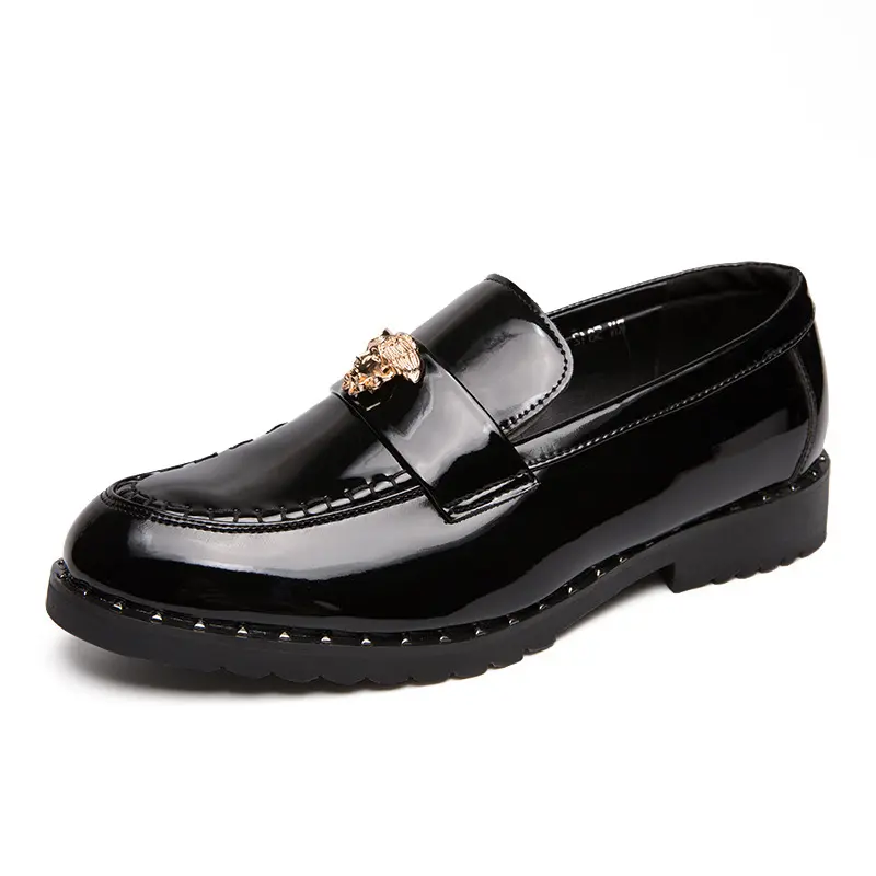 Patent leather loafers casual slip-on lazy bright young British hair stylist Korean men's leather shoes
