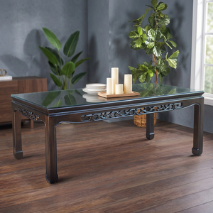 Japanese Style Solid Teak Wood Antique Handmade Convertible Foldable Adjustable Height Dining Table Glass Top Room Furniture - Product Image 3