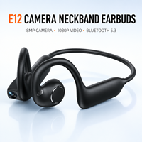 Auriculares con Banda para el Cuello y Cámara E12 2026, Grabación de 8MP 1080P, Traducción por IA, Sonido HiFi 5.3, Antivibración, ENC, IPX5, Deportivos