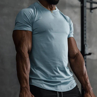 T-shirt de sport pour homme, manches courtes, respirant, séchage rapide, fitness, entraînement, élastique, couleur unie, décontracté, gym