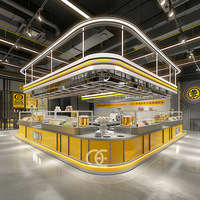 Comptoir de café industriel jaune à LED pour café, kiosque de café, présentoir à bubble tea, design pour café
