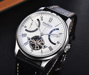 <span class=keywords><strong>Parnis</strong></span>-Reloj mecánico automático para hombre, esqueleto de 43mm, caja plateada, correa de cuero de 22mm, reserva de energía, Tourbillon, esfera analógica - Product Image 6