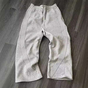 Özel Y2k rahat koşu pantolonları geniş bacak fişekleri Baggy <span class=keywords><strong>Sweatpants</strong></span> şerit bant yan örme nakış pamuk ter eşofman altları - Product Image 2